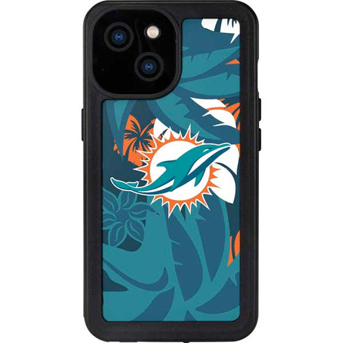 NFL Miami Dolphins Tropical Print iPhone 15 Waterproof Case